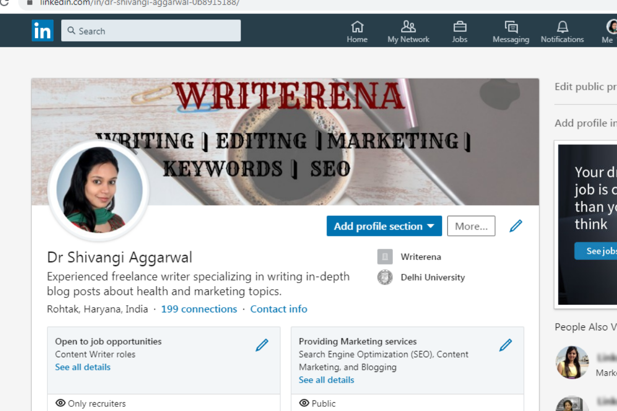 linkedin-profile-screenshot-mentioning-freelance-writing-niches