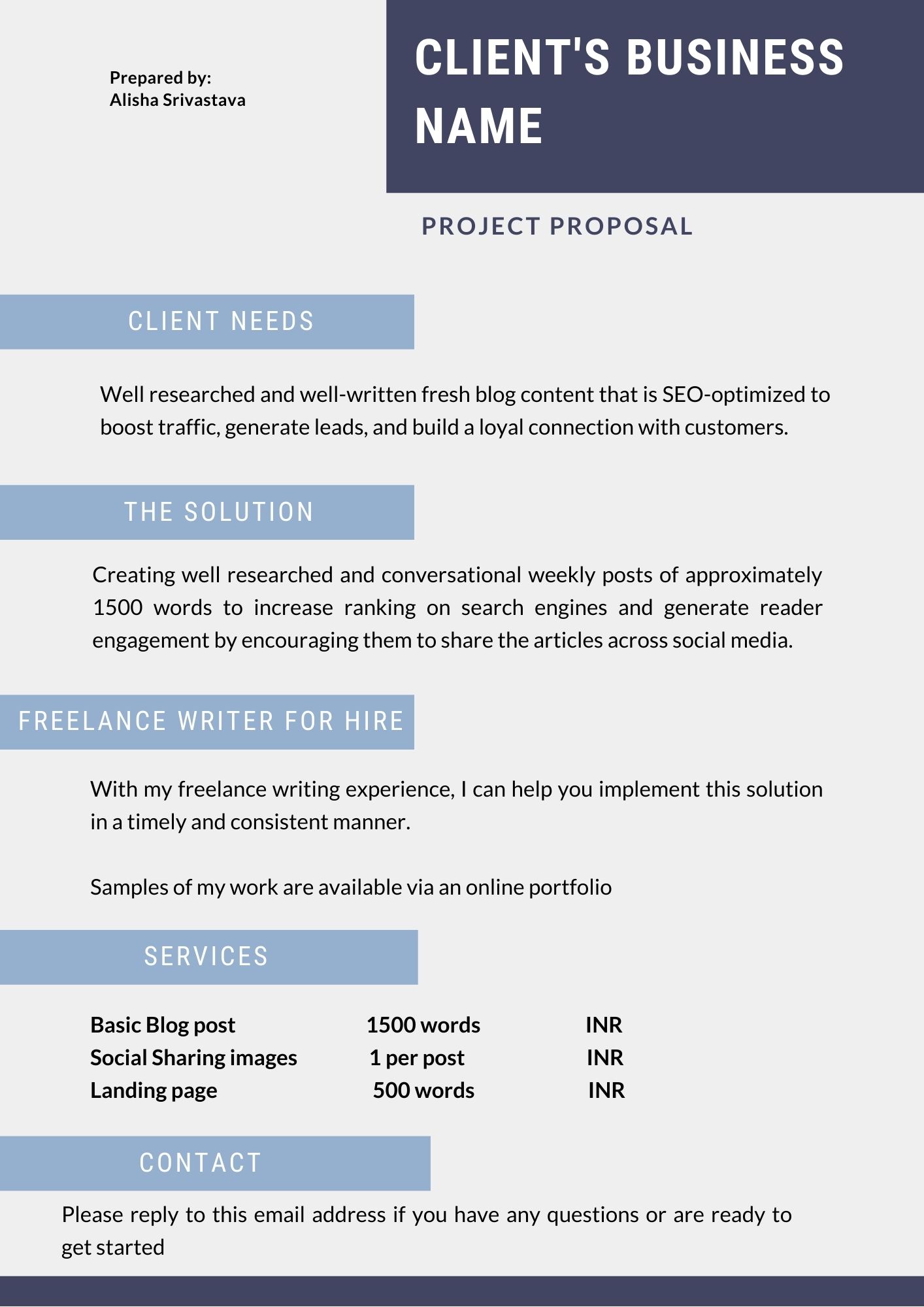 Freelance Writing Proposal Template   Sample Freelance Proposal 